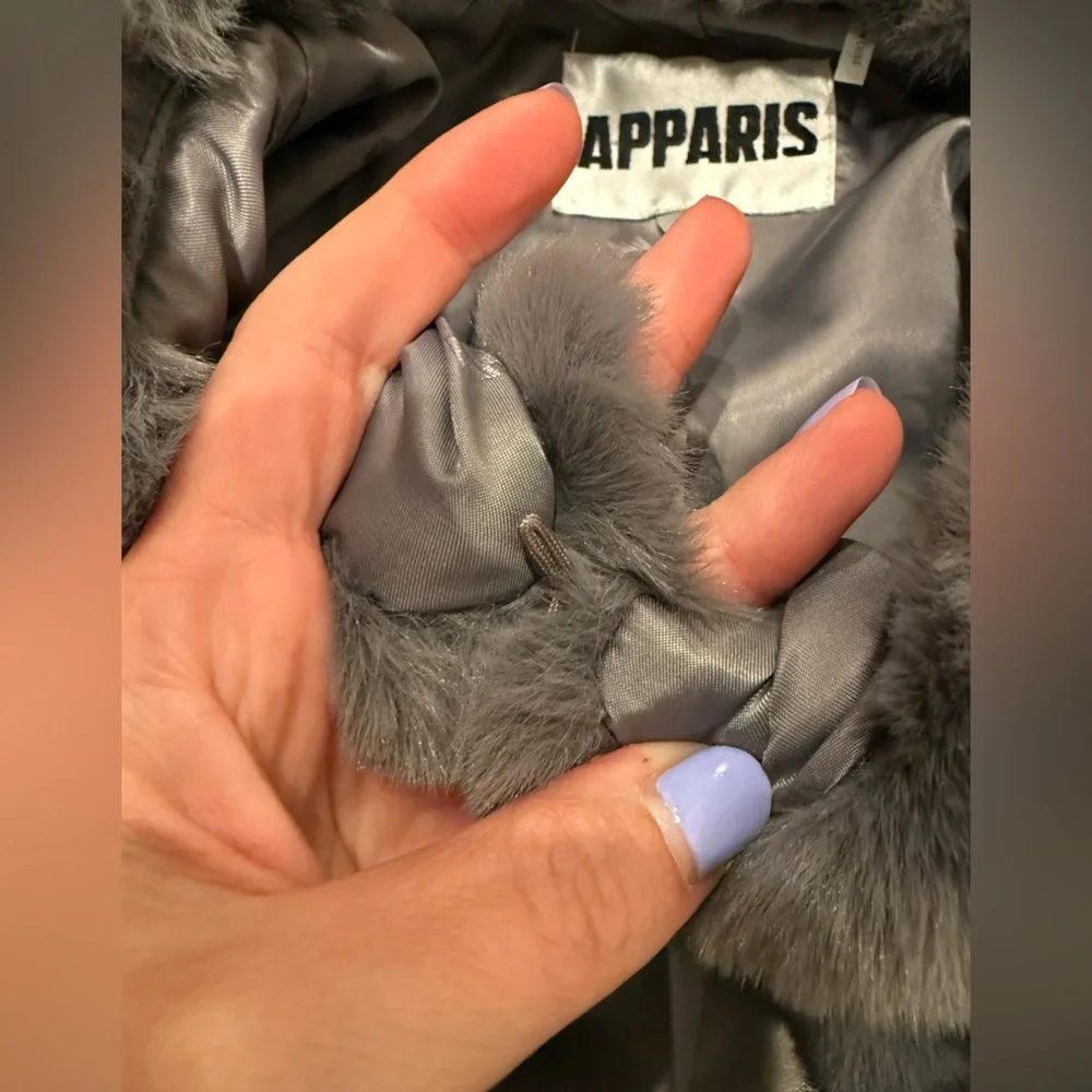 Apparis Brigitte Colorblock Faux Fur Jacket Coat In Grey Pink White Small - Picture 4 of 6